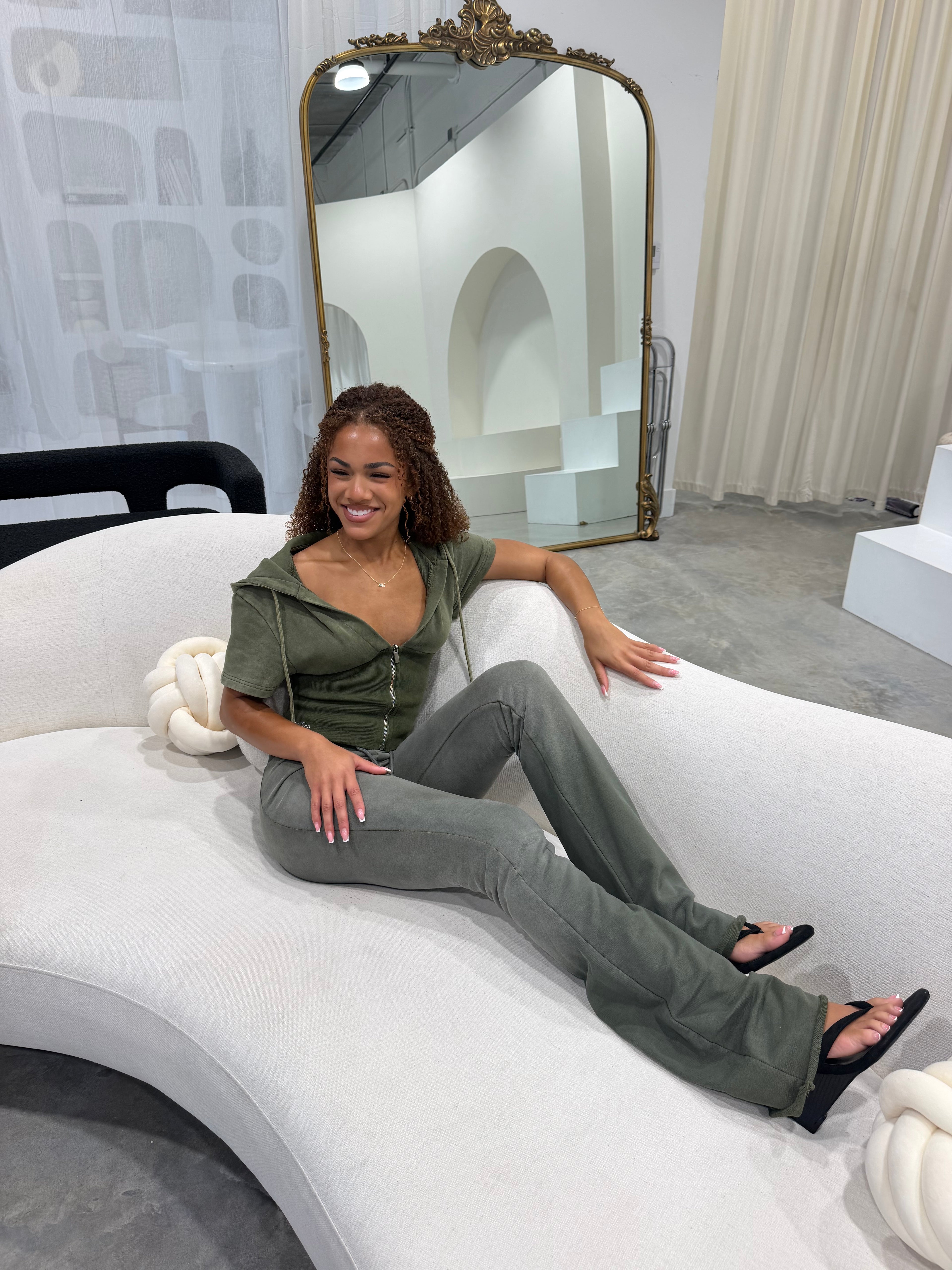 PRE-ORDER DROP JUNE 1ST- Olive Signature Rhinestone Flared Pant