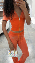 PRE-ORDER DROP JUNE 1ST- Orange    Signature Rhinestone Flared Pant