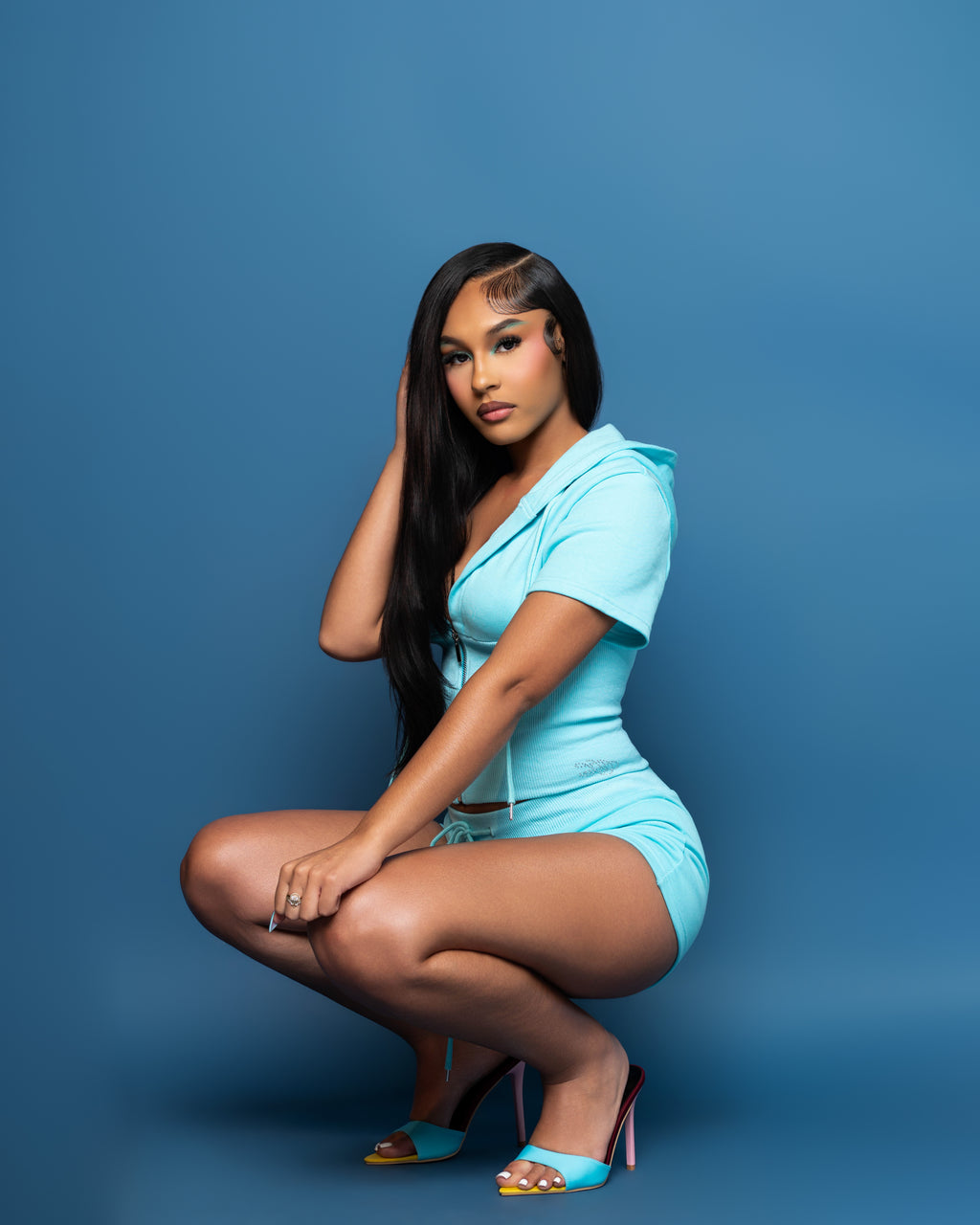 Teal Signature Rhinestone Short