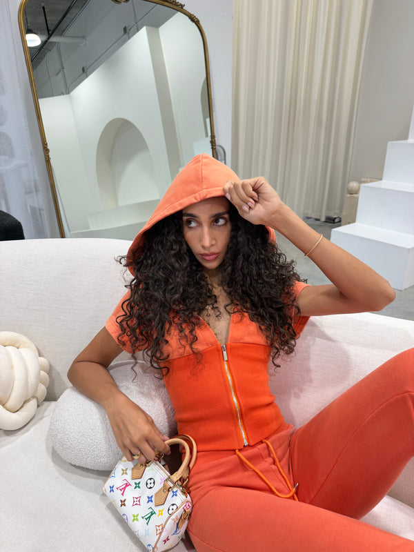 PRE-ORDER DROP JUNE 1ST- Orange    Signature Rhinestone Zip Hoodie