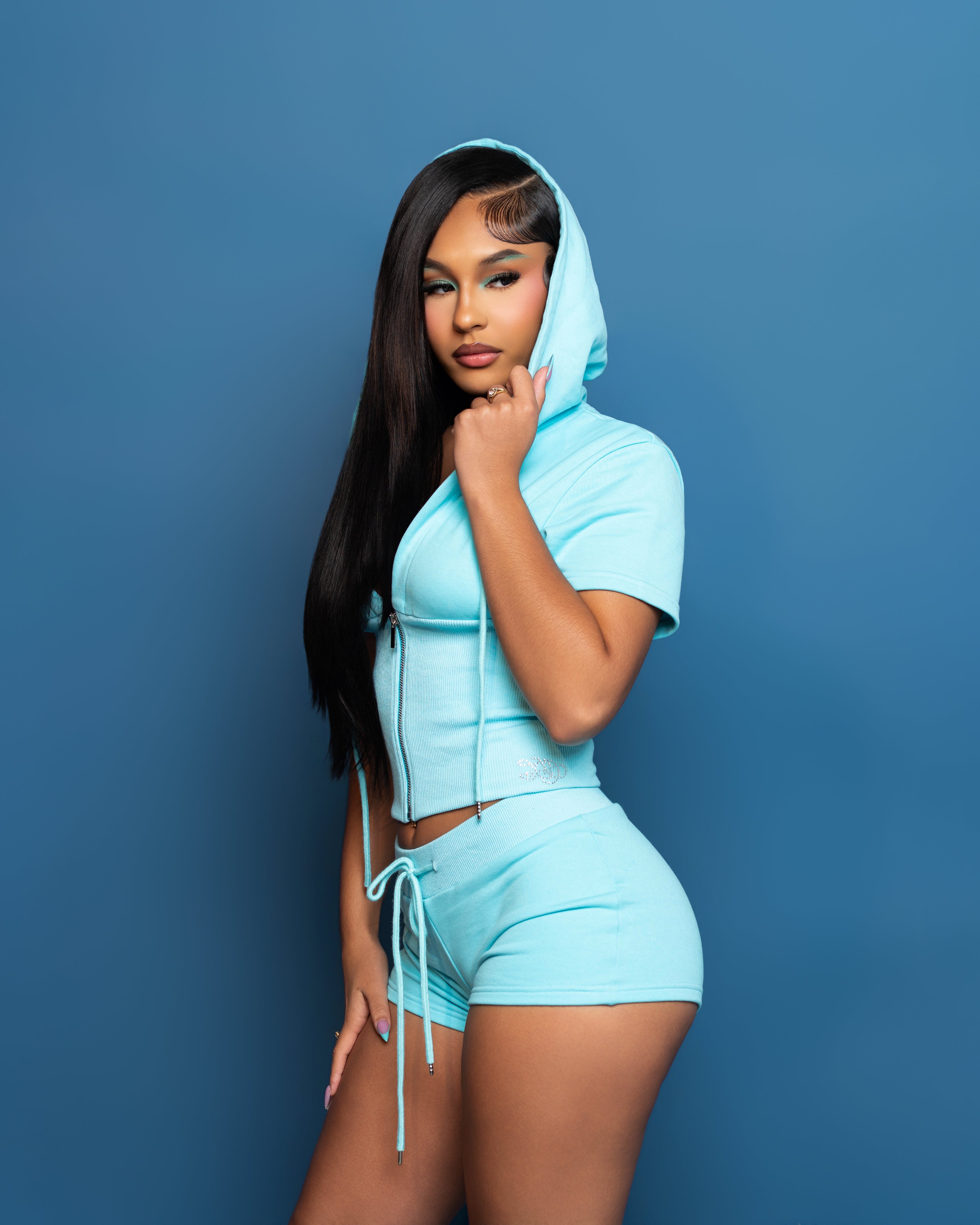 Teal Signature Rhinestone Zip Hoodie